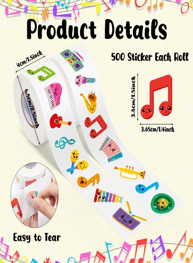 OSNIE Cute Music Sticker Rolls - 1000Pcs Music Notes Guitar Piano Microphone Stickers for Kid Adult, Cartoon Waterproof Self-Adhesive Decorative Decals for School Rewards Laptop Skateboard Home Decor - Image 2
